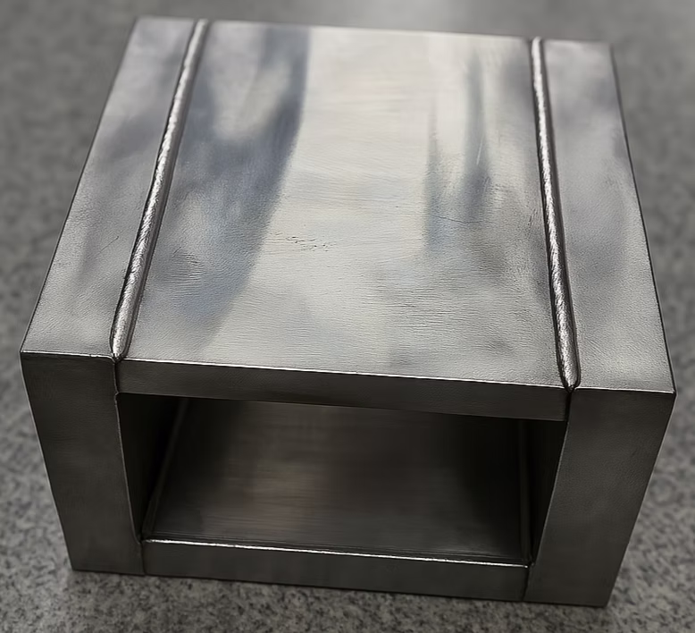 Box made from 25 mm stainless steel, welded with a single pass